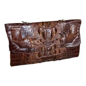 Antique Brown Hornback Alligator Crocodile With Feet Paws Purse Clutch 1940’s